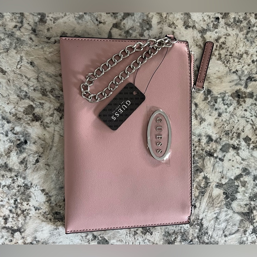 GUESS Blush Pink Wristlet with Silver Chain